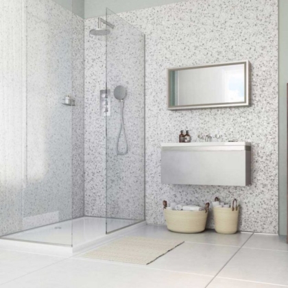 Positano Grey Showerwall used in a bathroom.